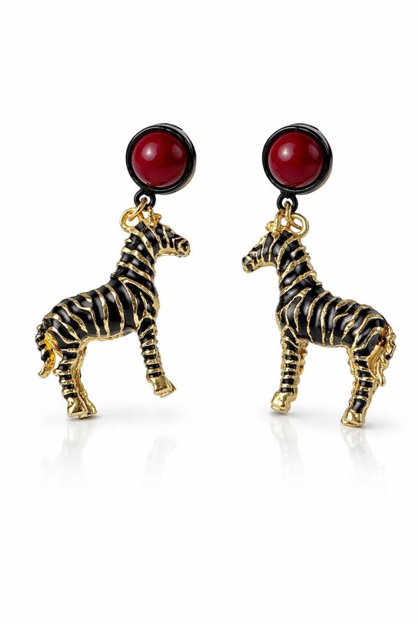 Lily Bordo Taş Detaylı Zebra Küpe